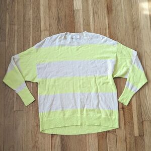 Loft tan beige and neon yellow striped crewneck sweater